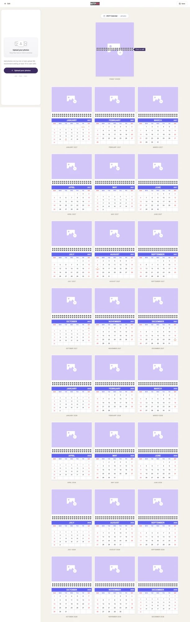 Calendar design editor