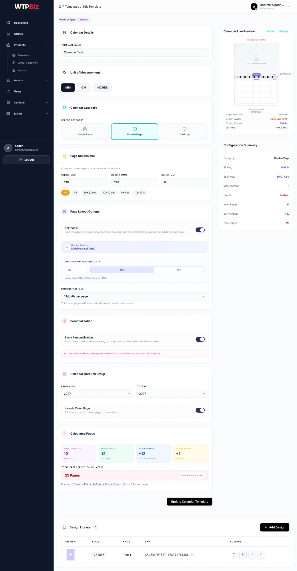 Edit calendar template