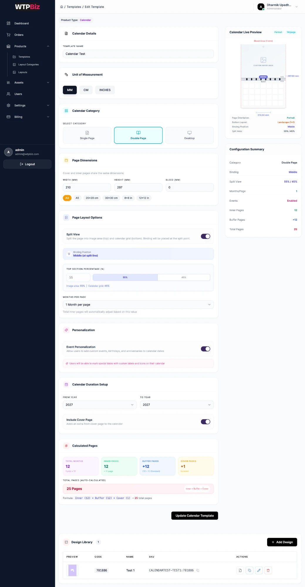 Edit calendar template