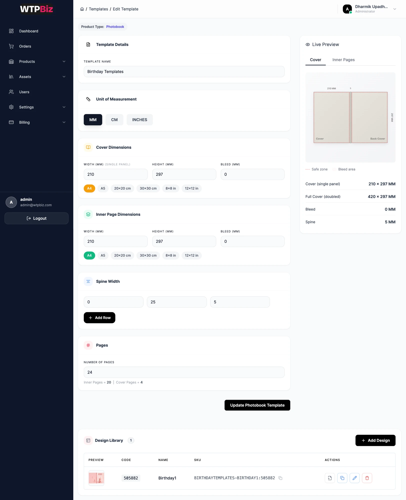 Edit template with Design Library