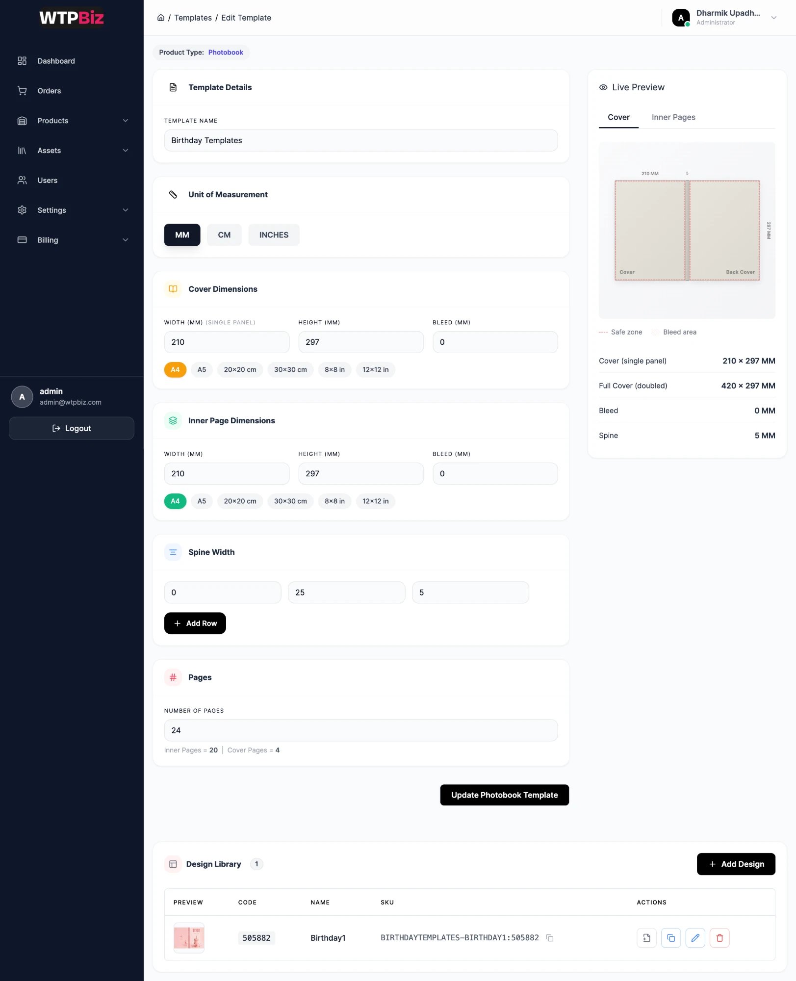 Edit template with Design Library