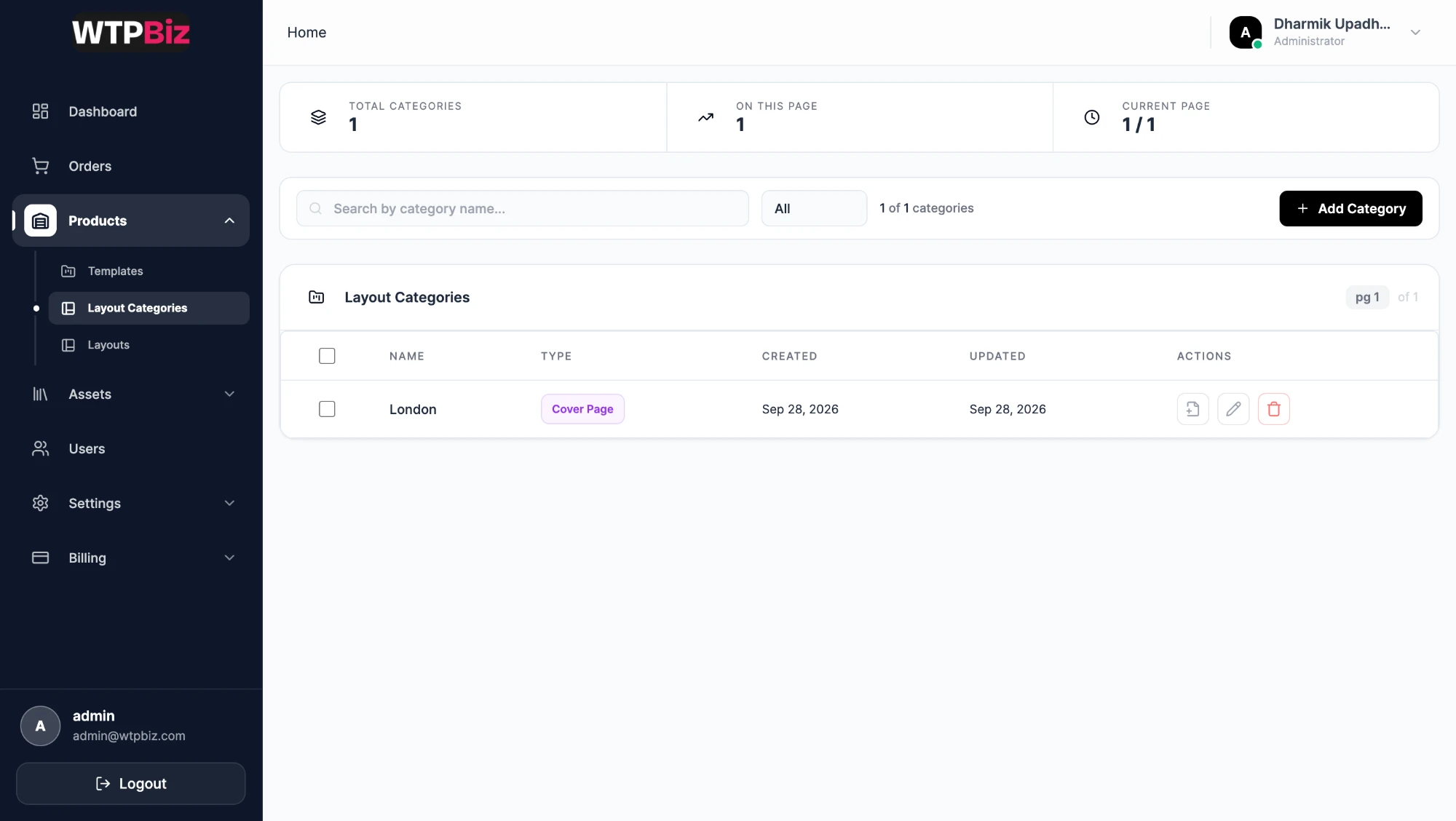 Layout Categories list