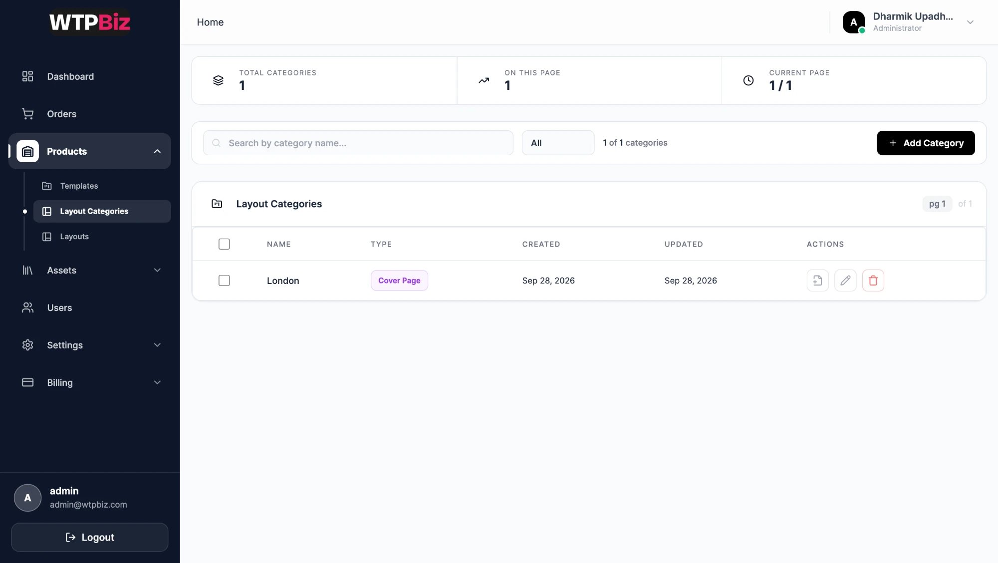 Layout Categories list
