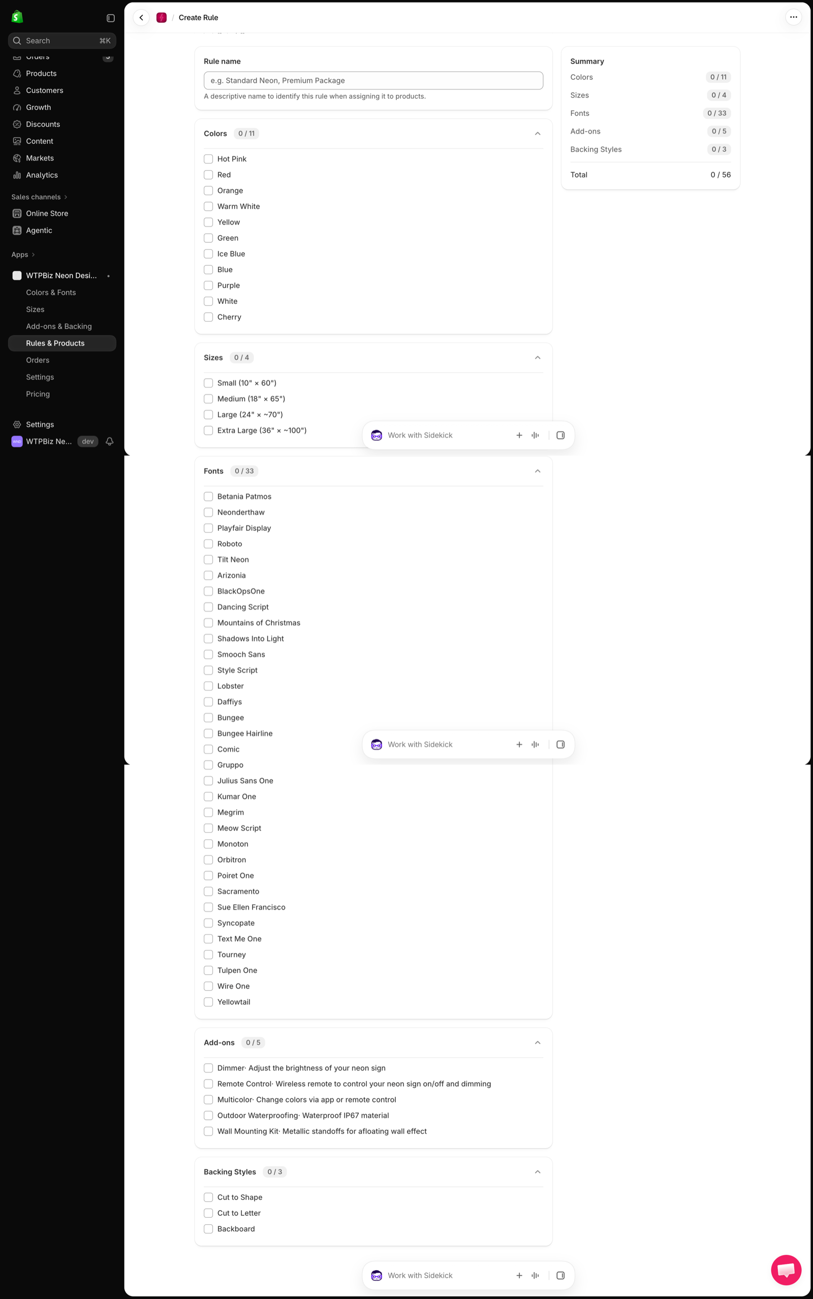 Create Rule form