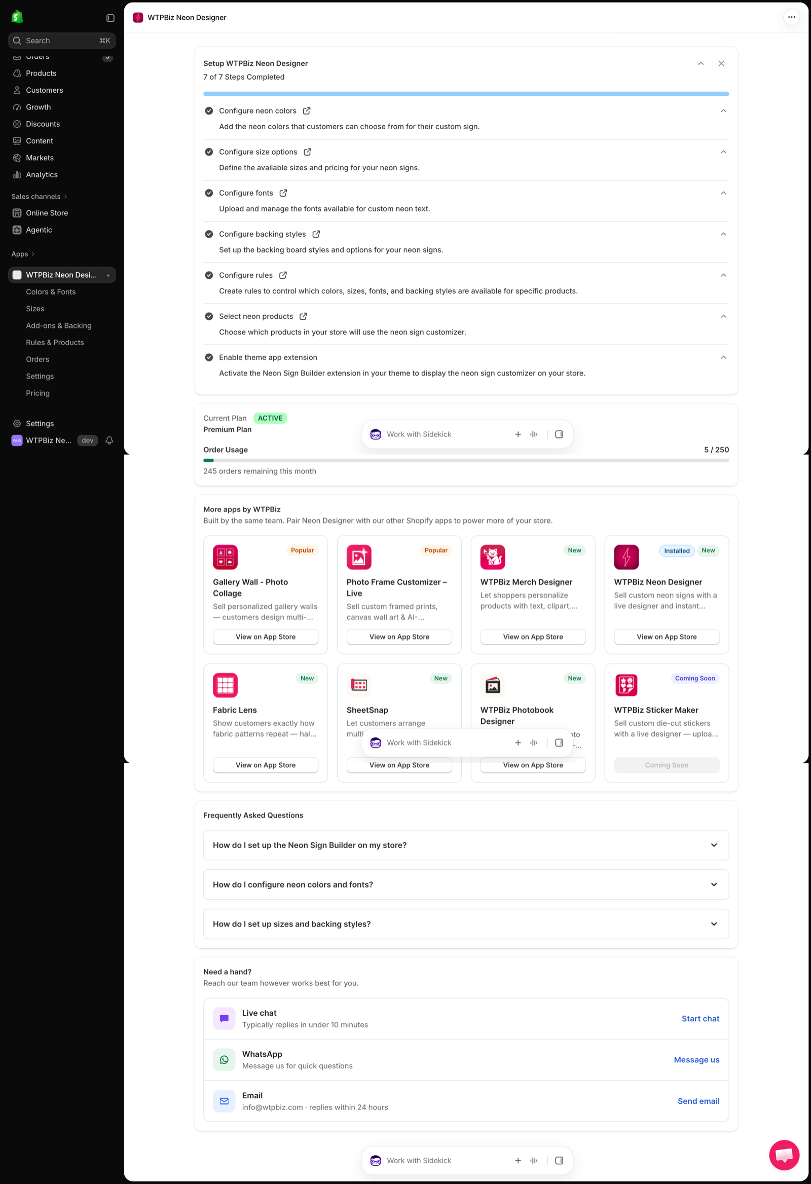 WTPBiz Neon Designer dashboard
