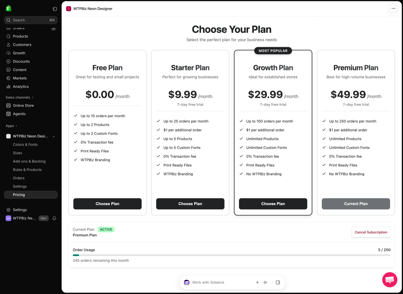 Choose Your Plan page