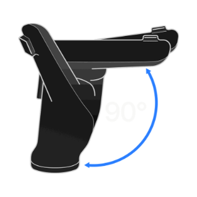 Four fingers bent to about 90 degrees