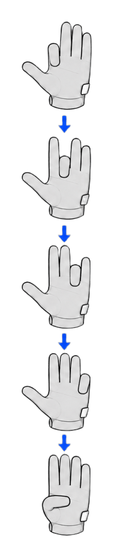 Curl the fingers one by one toward the palm