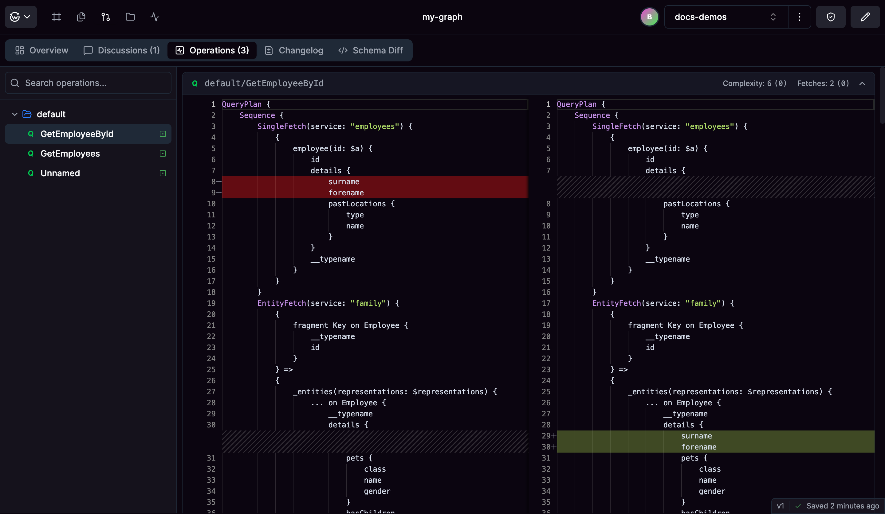 Operations changed page