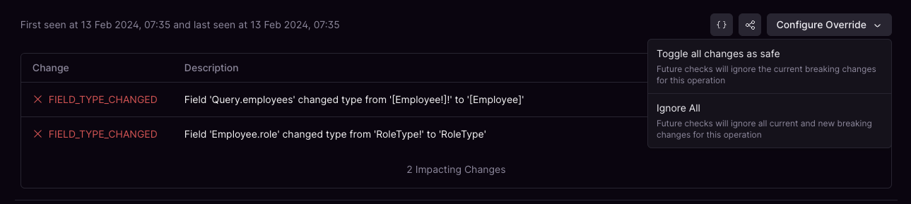 Field type changes in employees and roles Two field type changes: Query.employees and Employee.role updated to new types