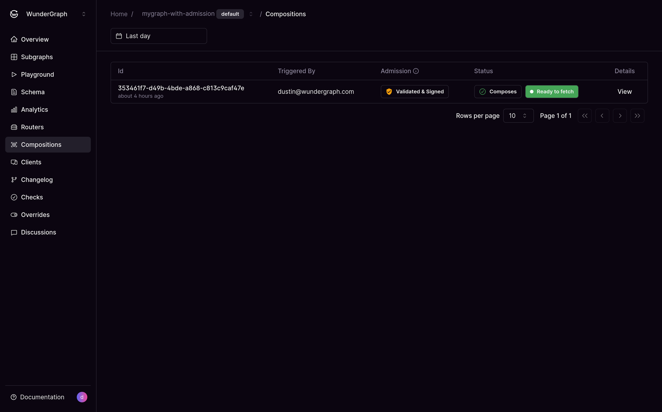 Cosmo Docs screenshot showing composition with green Ready to fetch status and View button