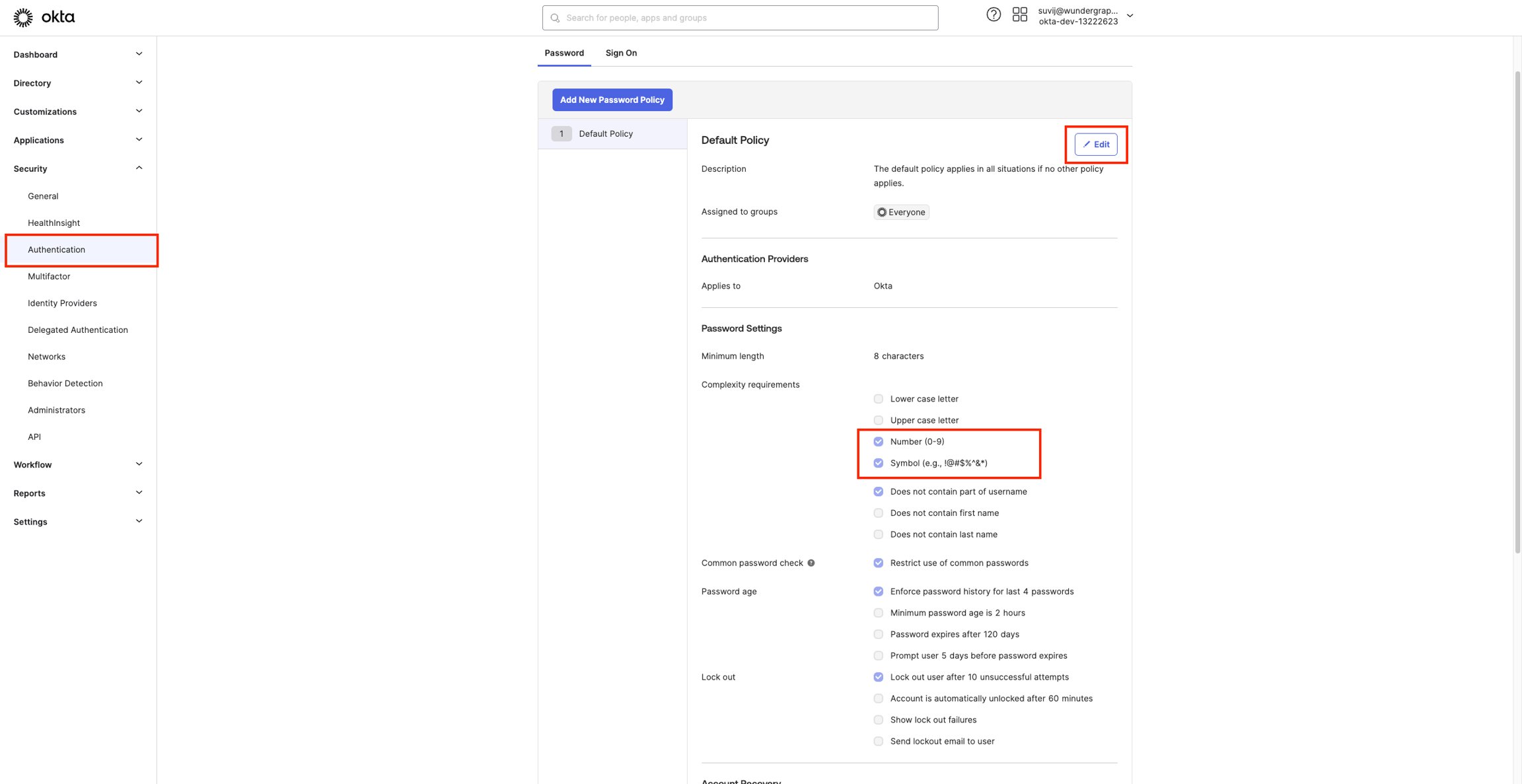 Authentication policy editing in Okta Authentication policy editing in Okta