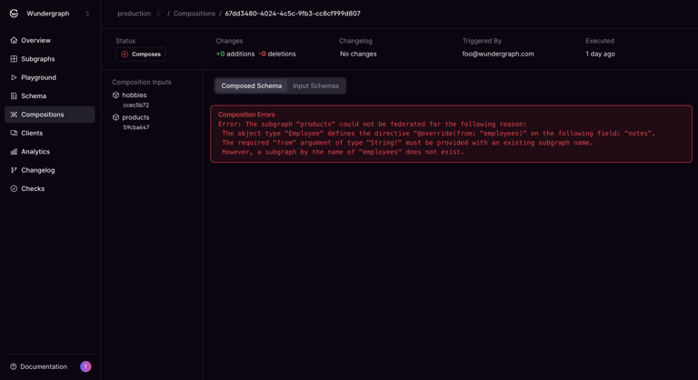 Cosmo Docs composition error caused by missing schema field