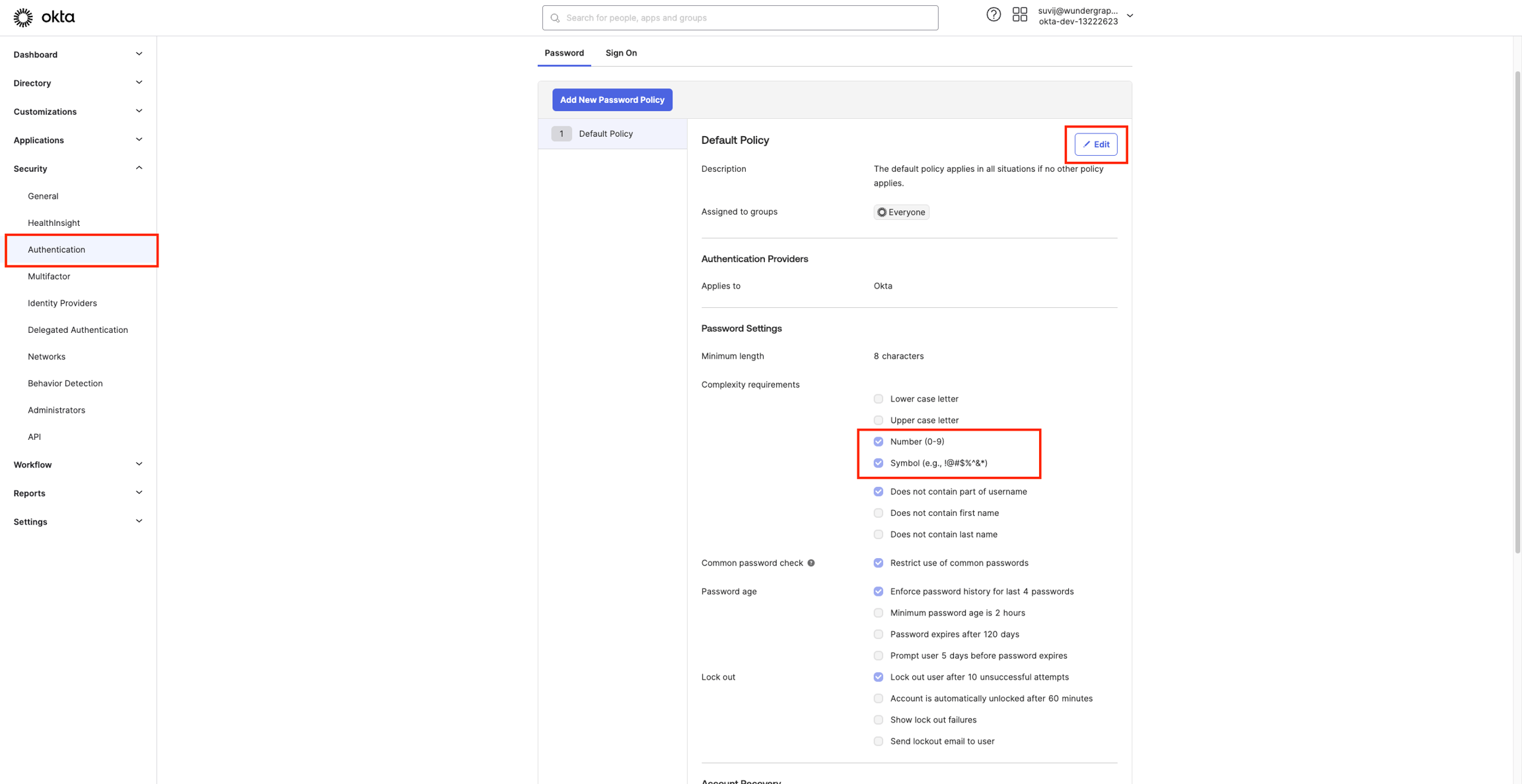 Okta application settings