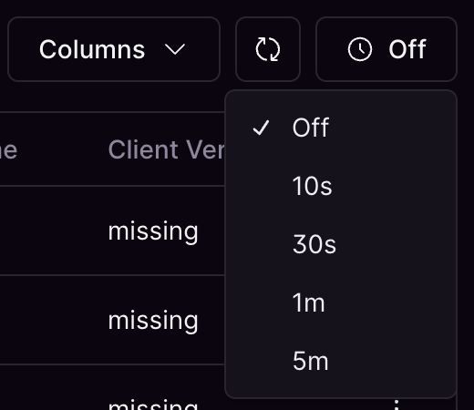 Columns customization dropdown