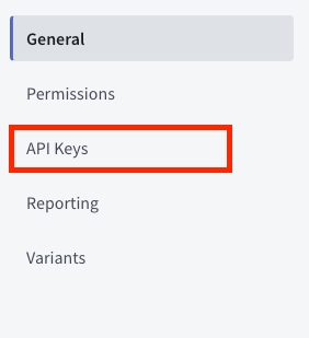 General settings section showing API Keys highlighted as current selection
