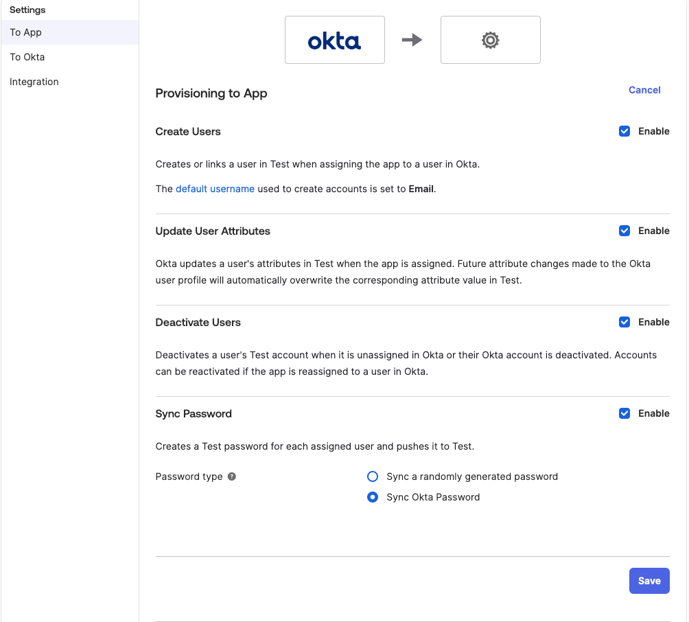 Provisioning to App setup for user creation Provisioning to App setup for user creation