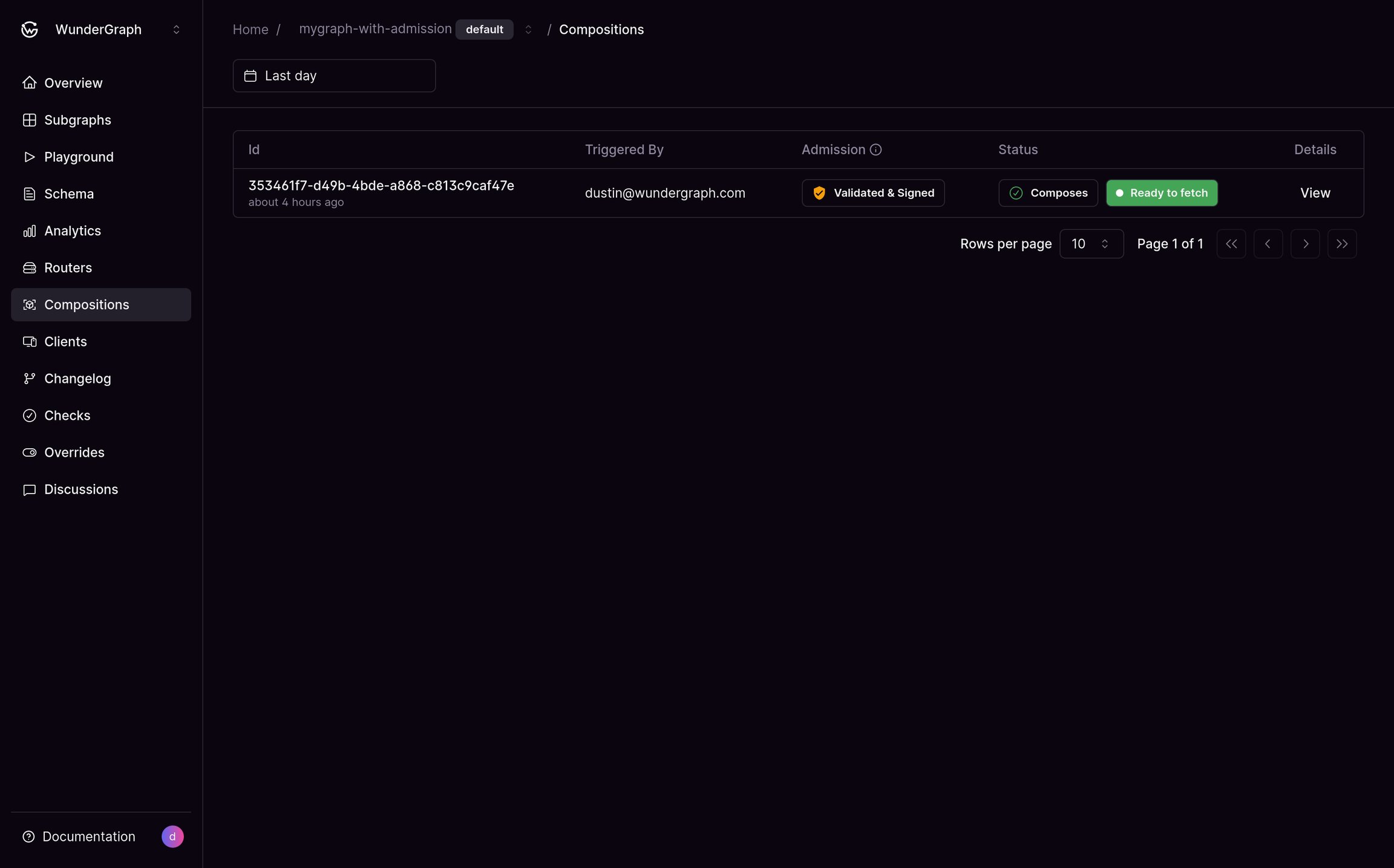 Cosmo Docs screenshot showing composition with green Ready to fetch status and View button