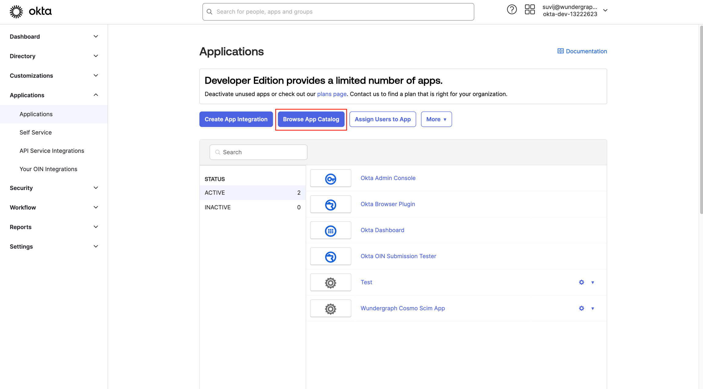 Browse App Catalog in Okta Applications