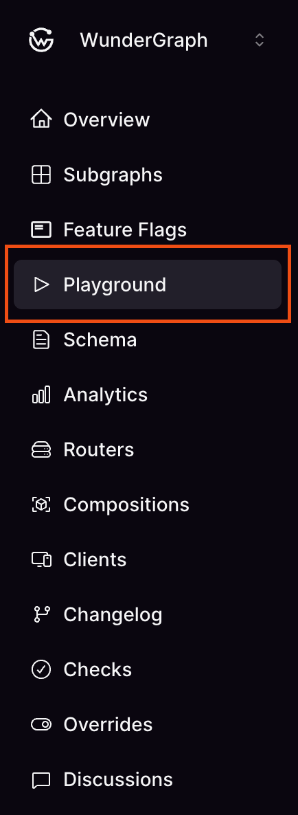 Playground option in Feature Flags Feature Flags section showing Playground option in WunderGraph docs