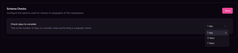 Schema Checks with selectable check days Schema Checks section showing dropdown with selectable check days in Cosmo Docs