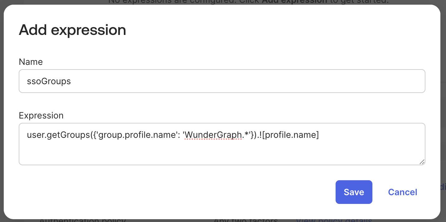 Add claim expression dialog for ssoGroups
