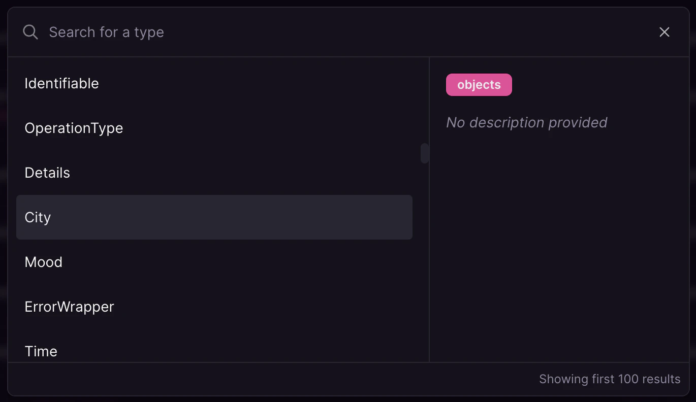 Object search interface with categories Cosmo Studio search interface showing objects like Identifiable, City, Mood, and Time.