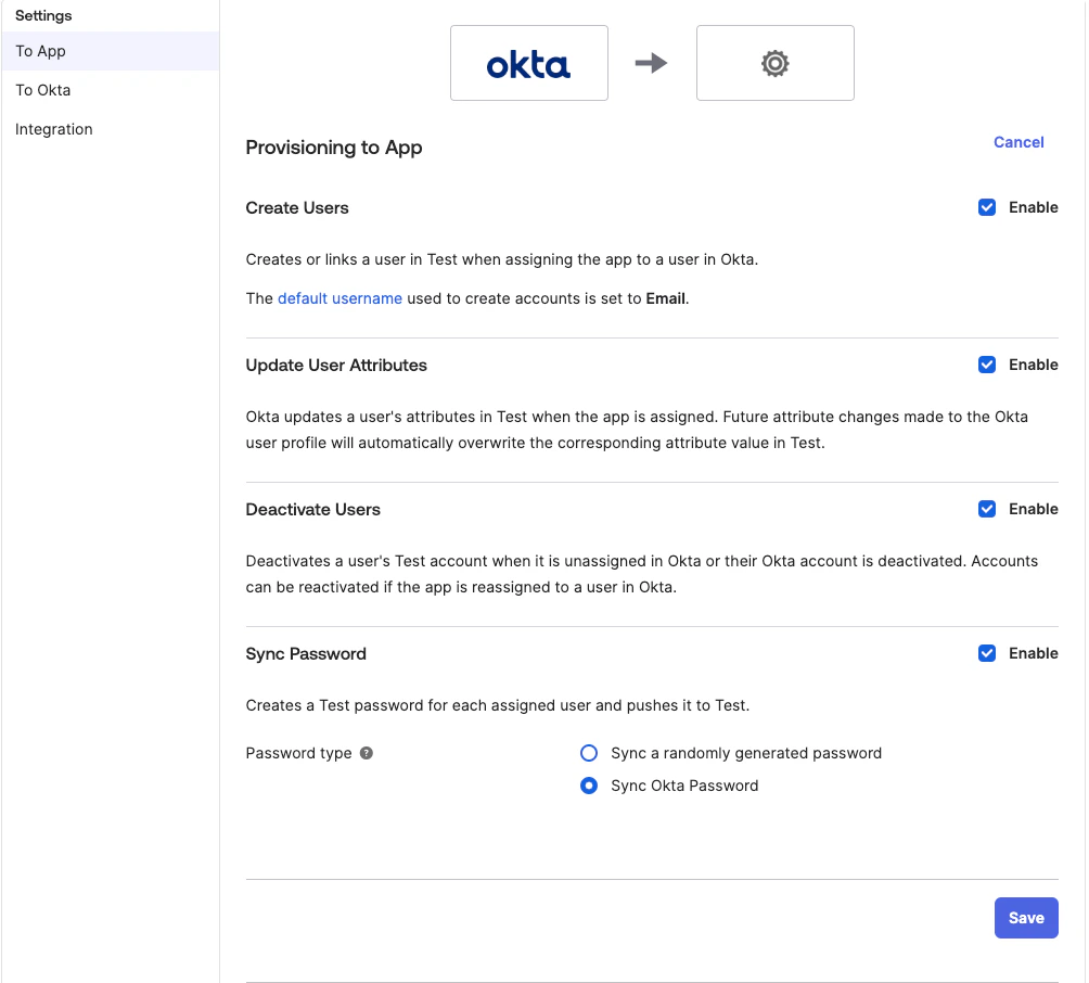 Provisioning to App user setup Provisioning to App user setup