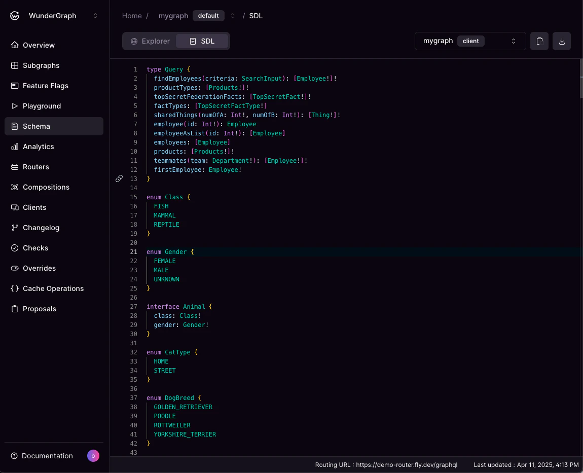 SDL section showing GraphQL employee query SDL section showing GraphQL employee query