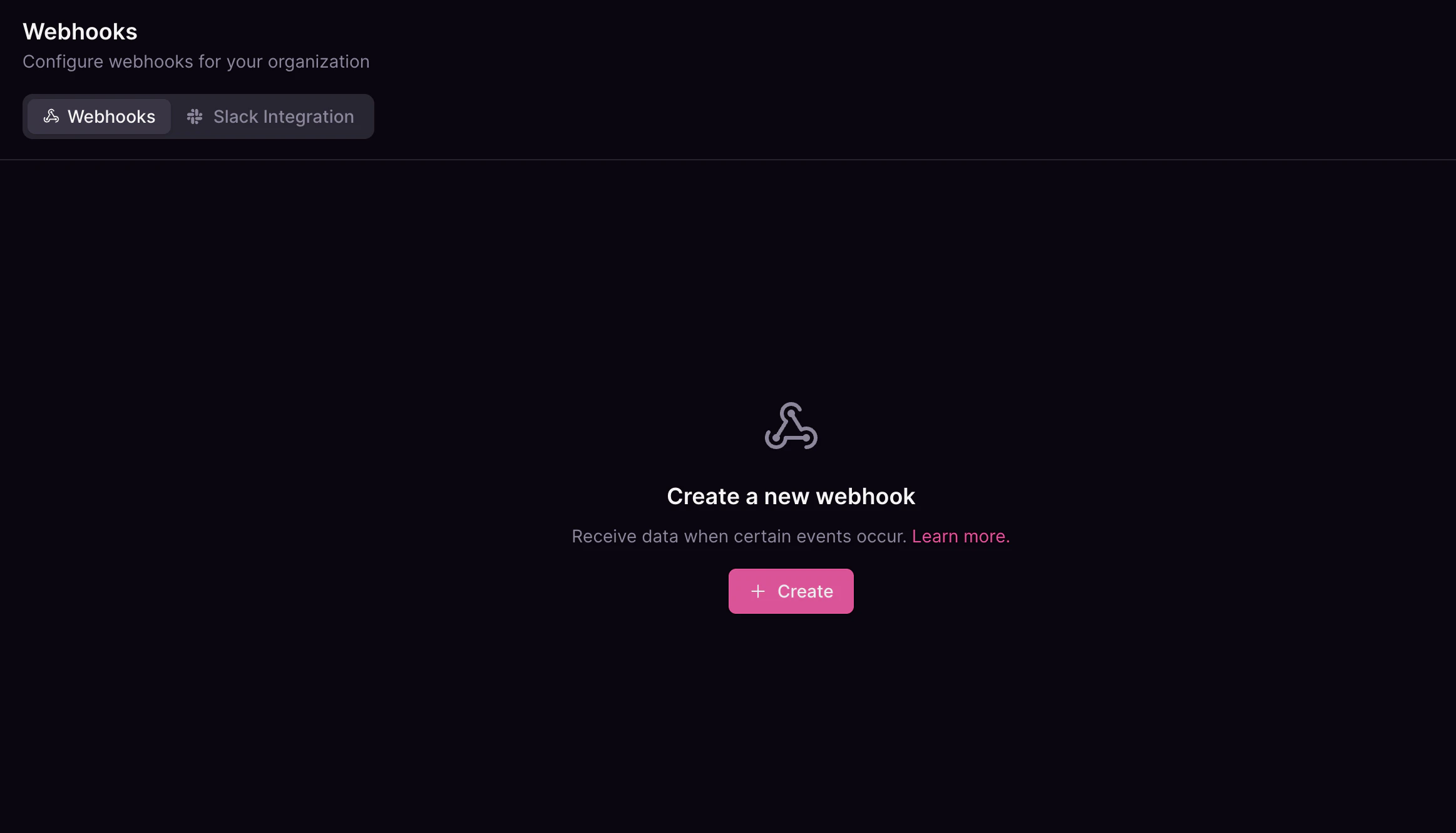 Webhook configuration page Cosmo Studio configuration page for creating new organization webhooks.