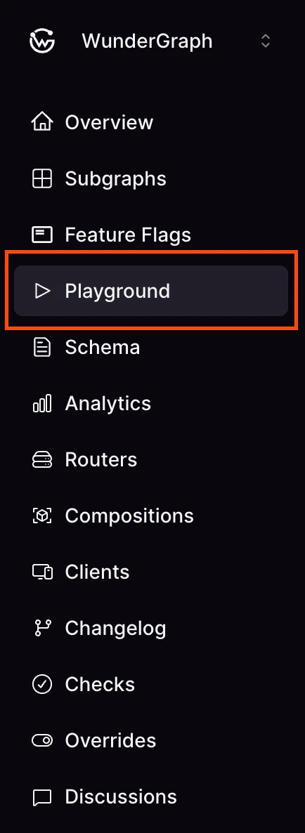 Playground option in Feature Flags Feature Flags section showing Playground option in WunderGraph docs