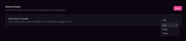 Schema Checks with selectable check days Schema Checks section showing dropdown with selectable check days in Cosmo Docs