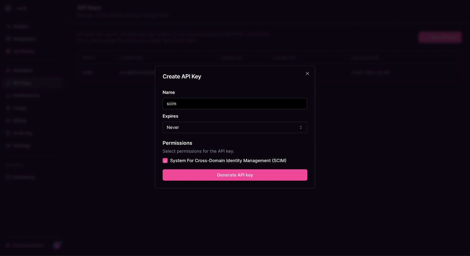 Create SCIM API key Create SCIM API key