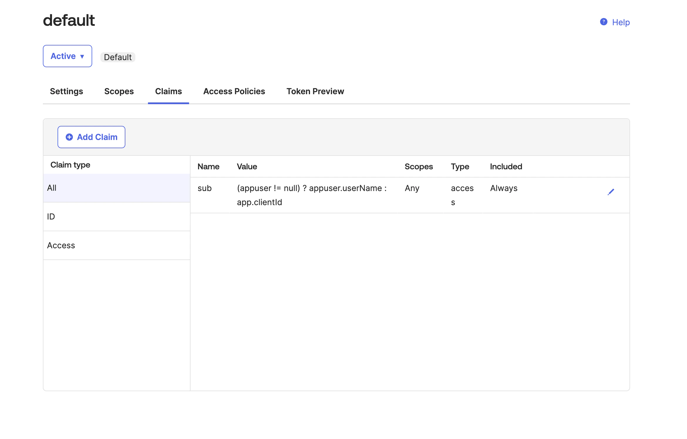 Access Policies with Token Preview Access Policies section showing claims list and Token Preview button