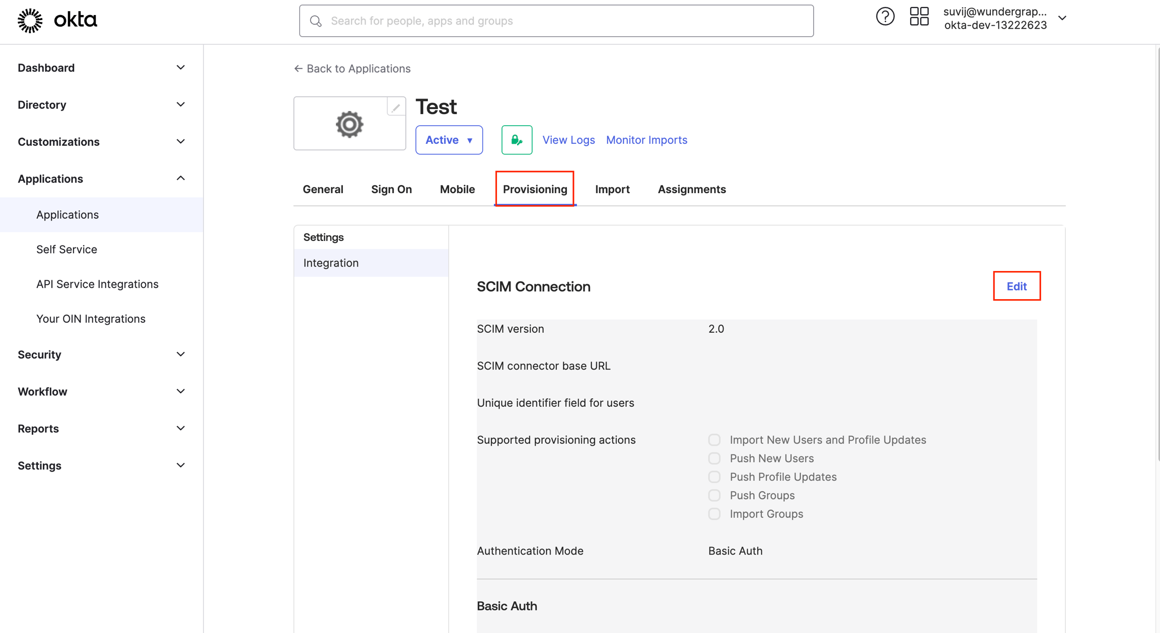 Okta assignments screen