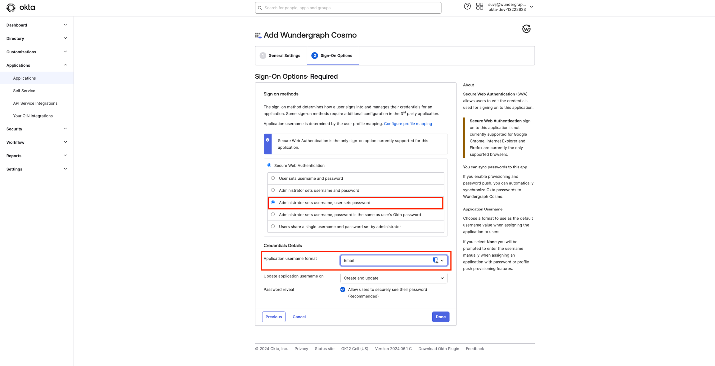 WunderGraph Cosmo sign-on setup