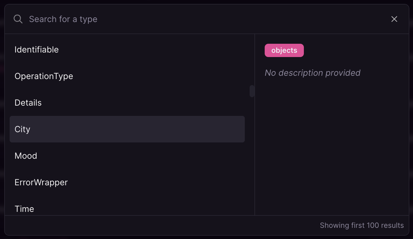 Object search interface with categories Cosmo Studio search interface showing objects like Identifiable, City, Mood, and Time.