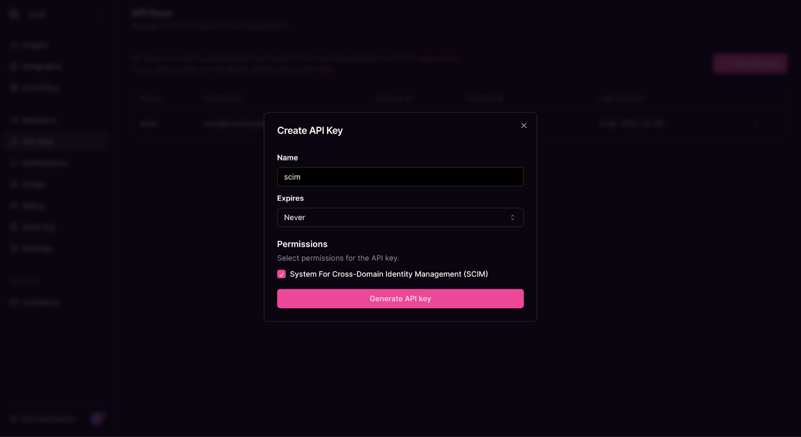 Create SCIM API key Create SCIM API key