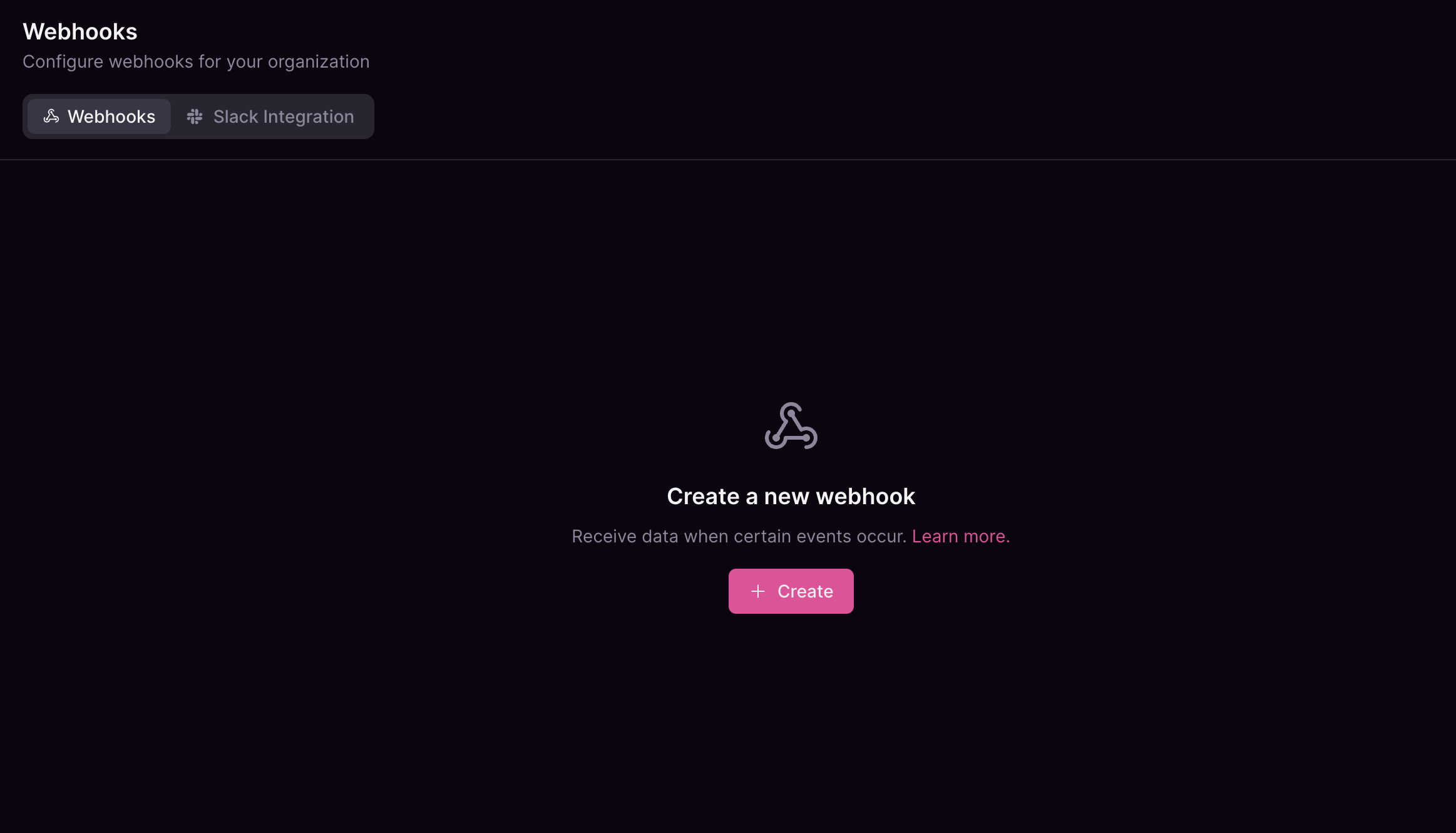Webhook configuration page Cosmo Studio configuration page for creating new organization webhooks.