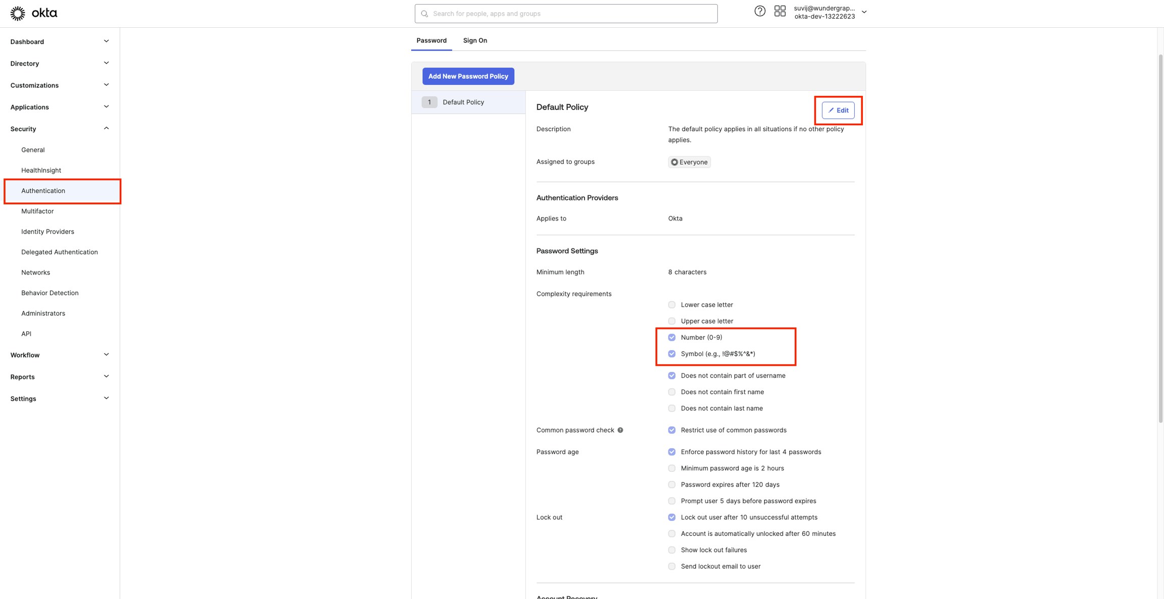 Authentication policy editing in Okta Authentication policy editing in Okta
