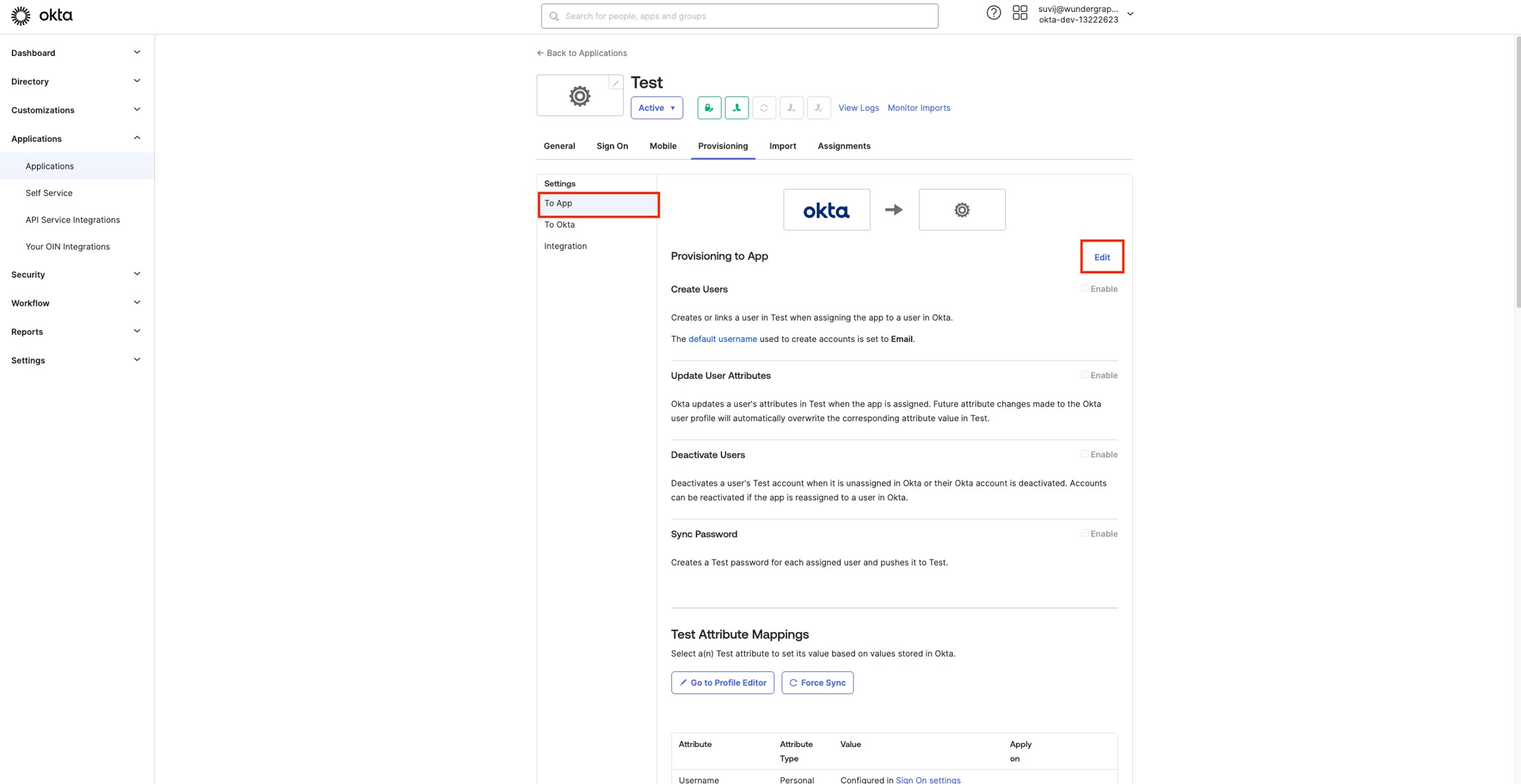 To App configuration for test app To App configuration for test app