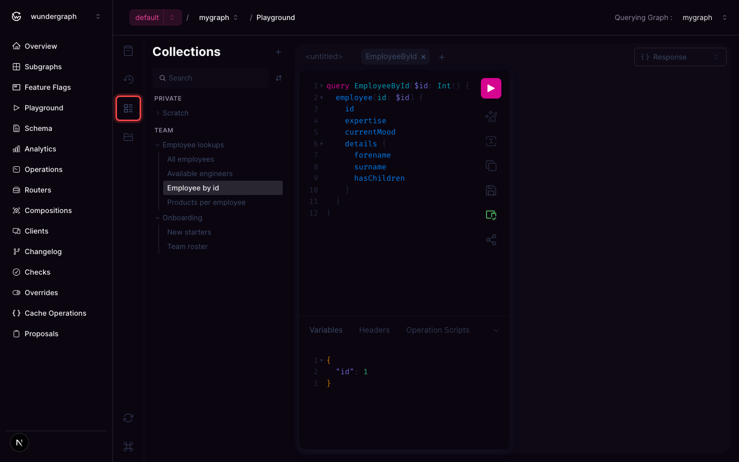 Collections panel in the Cosmo Playground, with the Collections icon in the left sidebar highlighted