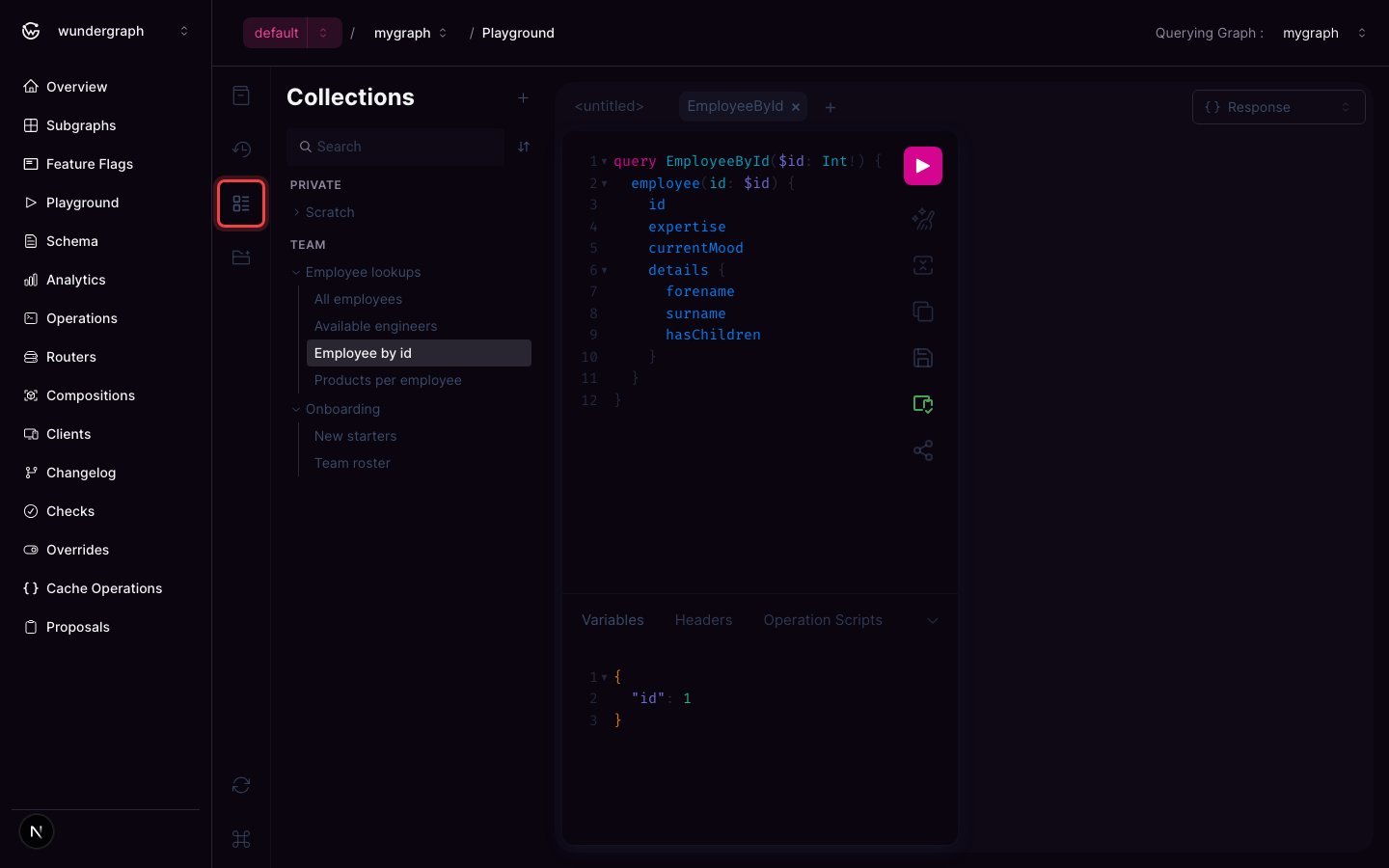 Collections panel Collections panel in the Cosmo Playground, with the Collections icon in the left sidebar highlighted