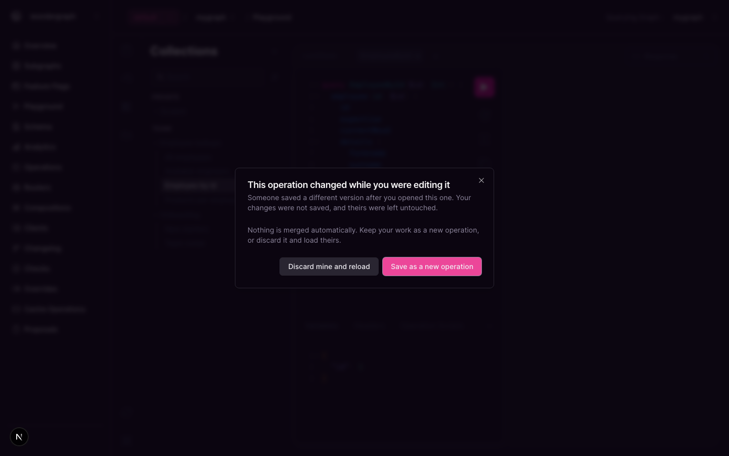 Dialog reporting that the operation changed while you were editing it
