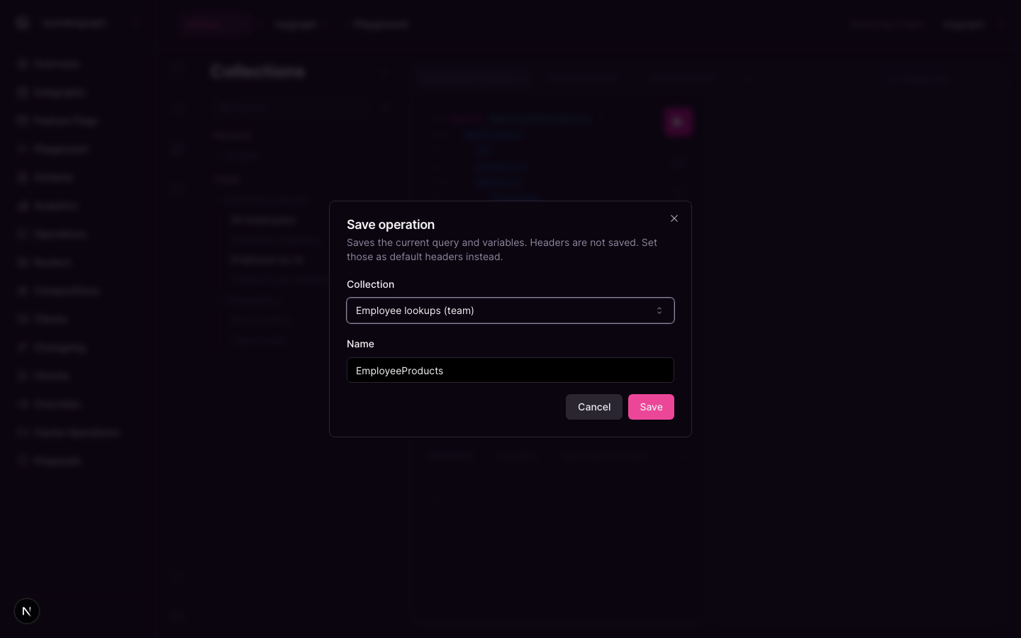 Save operation dialog with a collection picker and a name field
