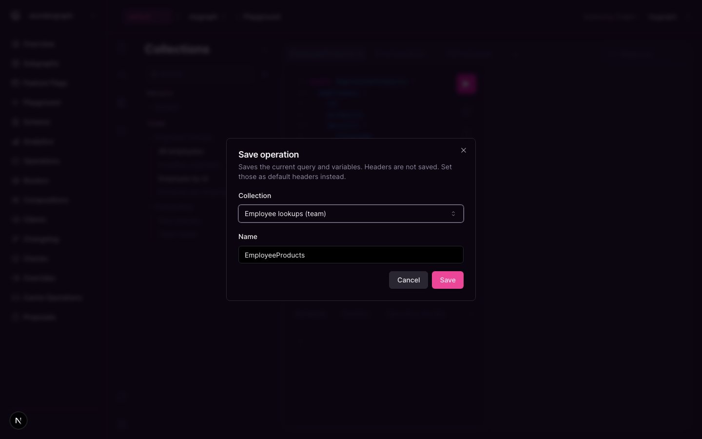 Save operation dialog Save operation dialog with a collection picker and a name field