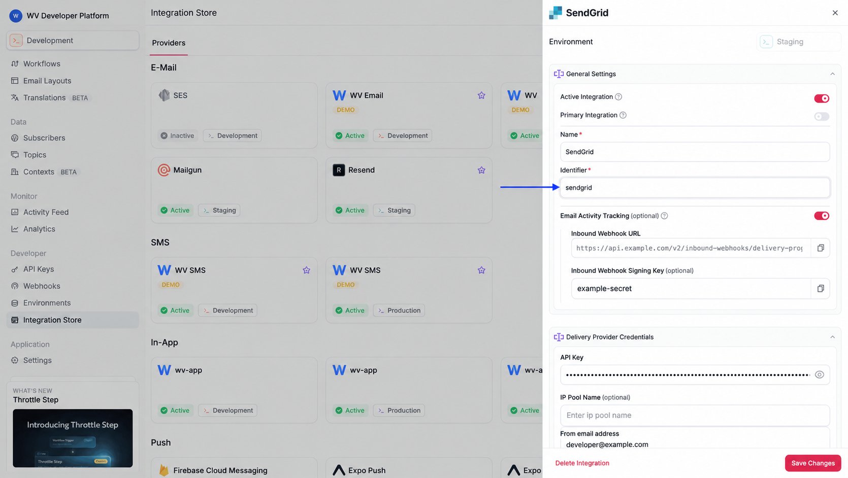Integration identifier field in the WorldVisa Dashboard for naming a provider connection