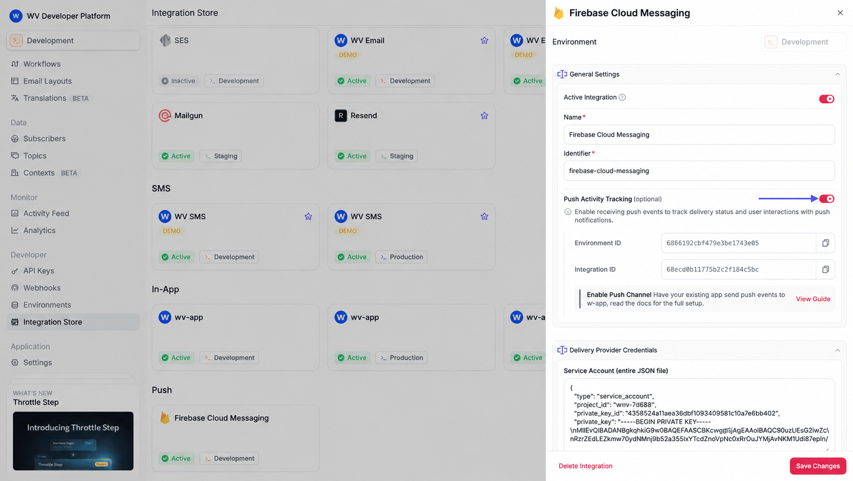 Enable push activity tracking toggle in the WorldVisa integration store