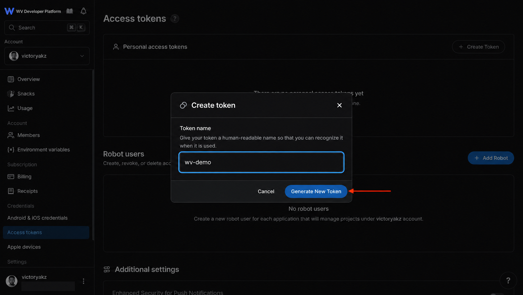 Generate Expo token