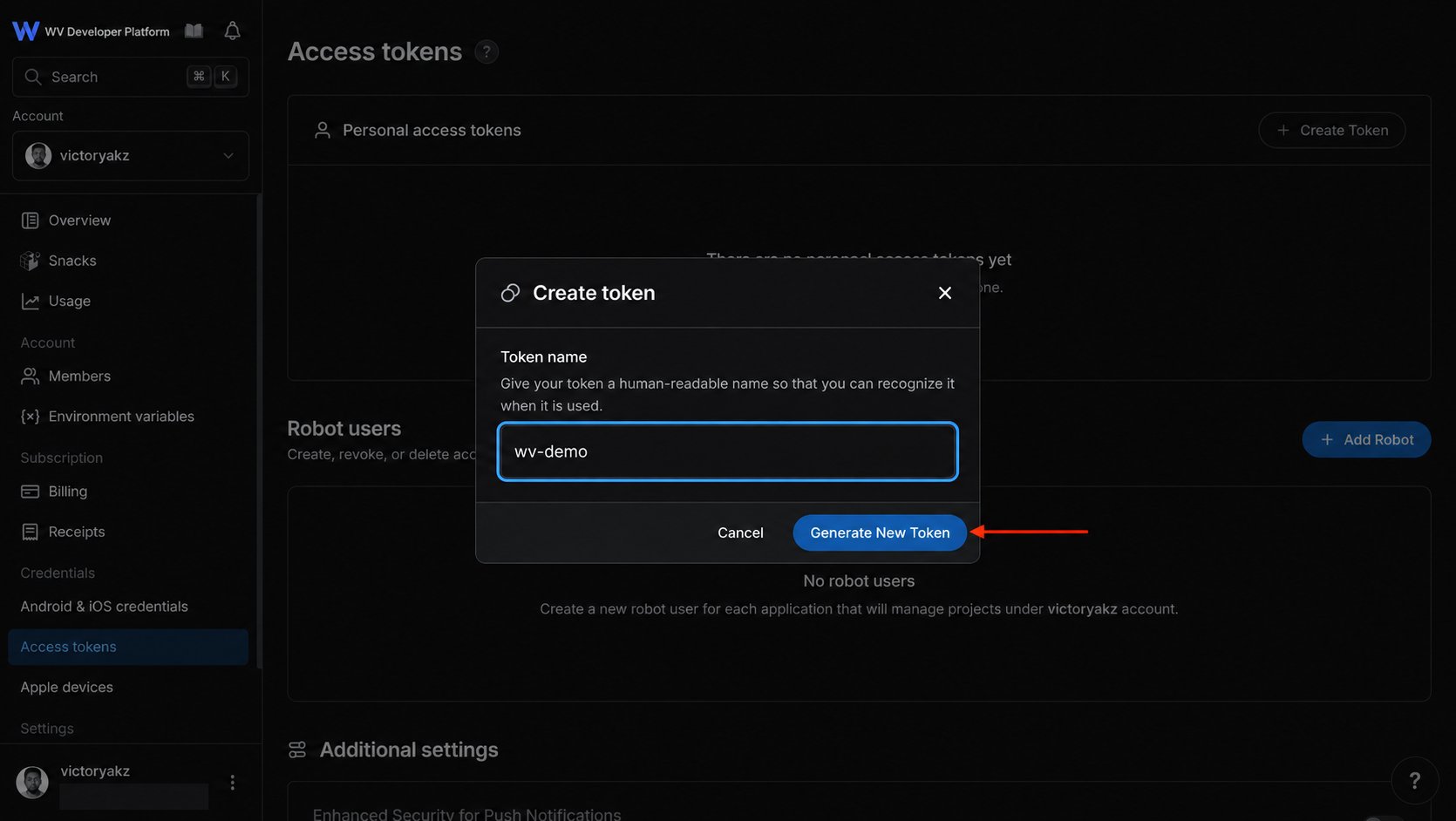 Generate Expo token